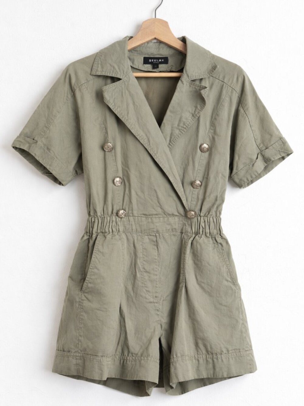 Beulah Style Green Olive Utility Blazer Romper Double Breasted Size Small